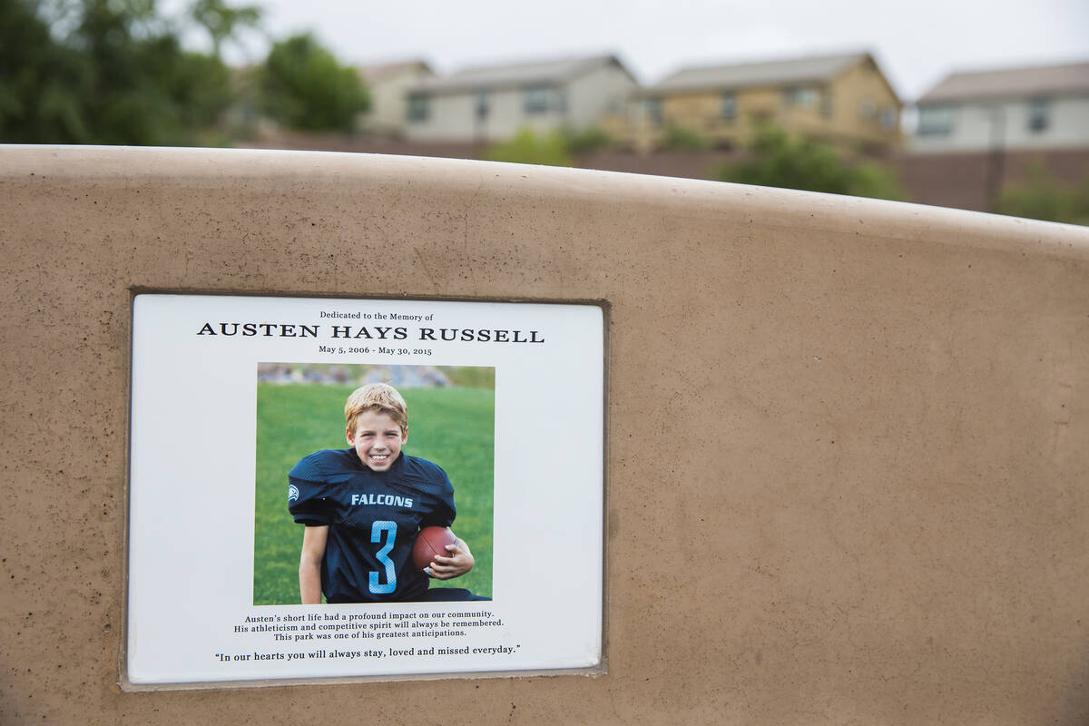 A photo of Austen Russell on one of the benches at Paradise Pointe Park is a permanent reminder ...