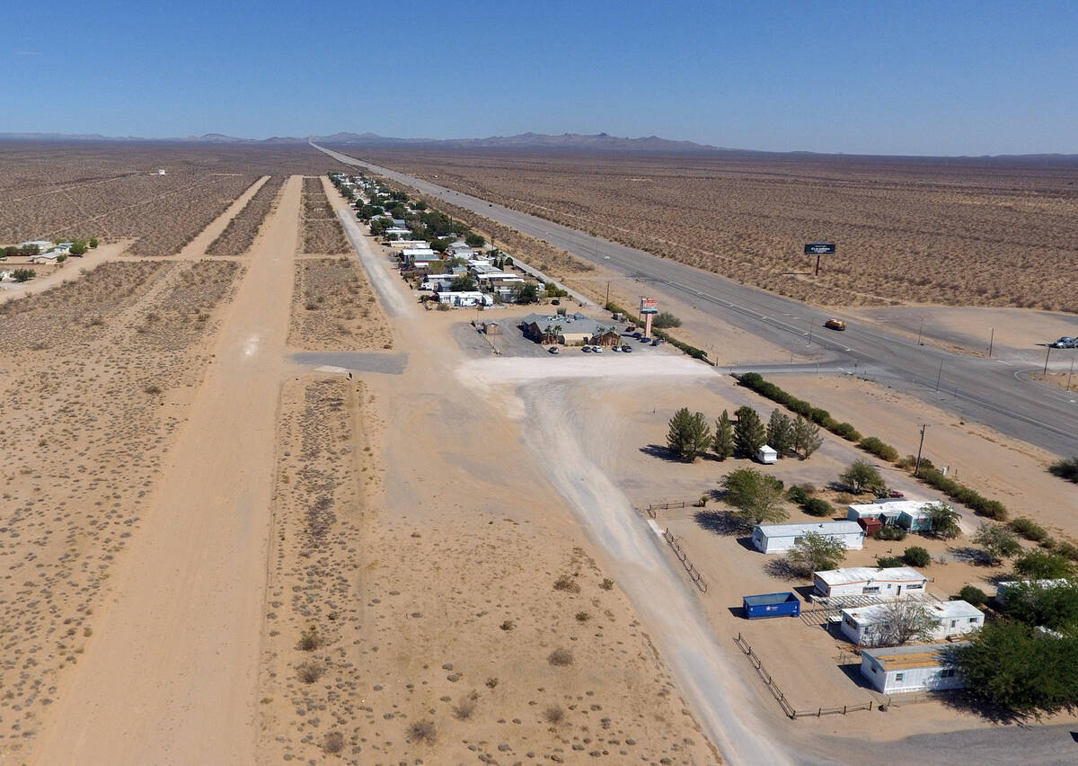 Unpaved airstrip is shown in Cal-Nev-Ari, a town, off a lonely stretch of Highway 95, on Thursd ...