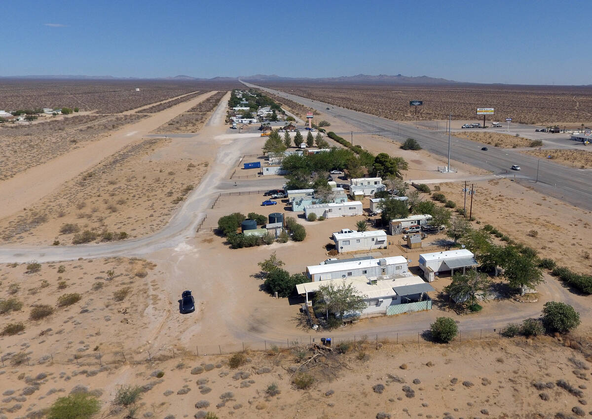 Cal-Nev-Ari, a town, off a lonely stretch of Highway 95, is shown on Thursday, Aug. 26, 2021, i ...