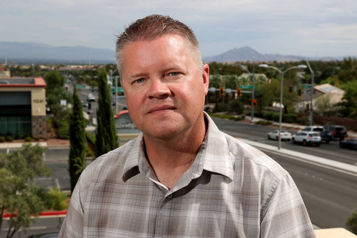 Wayne Dice, Southern Nevada liaison for the Nevada Police Union, talks to a reporter at a Hende ...