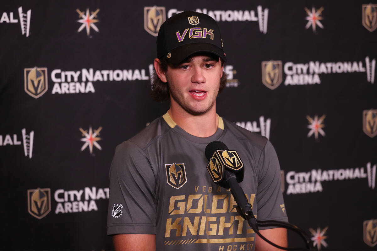Vegas Golden Knights' Lukas Cormier (49) participates during rookie camp at City National Arena ...