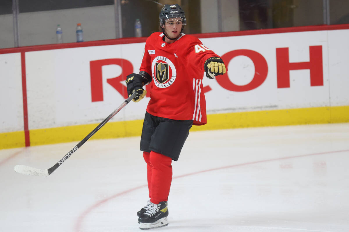 Vegas Golden Knights' Lukas Cormier (40) participates during rookie camp at City National Arena ...
