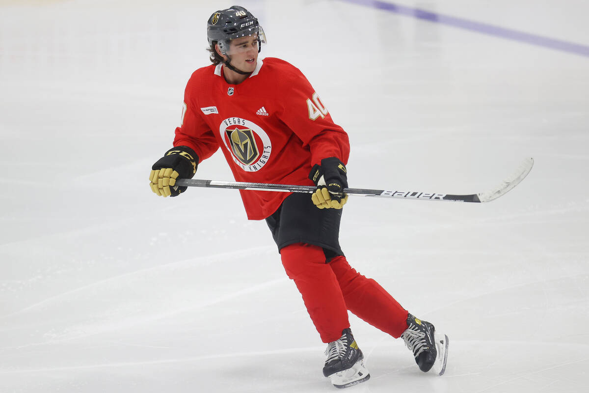 Vegas Golden Knights' Lukas Cormier (40) participates during rookie camp at City National Arena ...