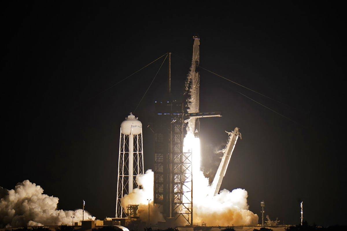 A SpaceX Falcon 9, with four private citizens onboard, lifts off from Kennedy Space Center's La ...