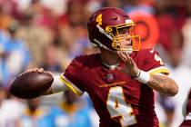 Washington Football Team quarterback Taylor Heinicke (4) throws the ball during the first half ...