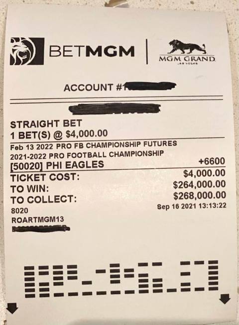 A betting slip from a wager placed in space. Courtesy of BetMGM.