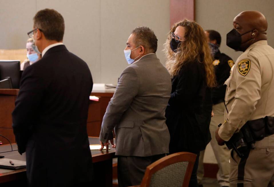 Omar Rueda-Denvers, second from left, listens to his verdict in his retrial, Friday, Sept. 17, ...