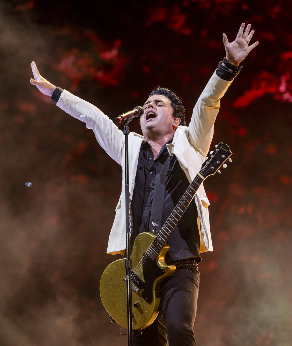 Green Day lead singer Billie Joe Armstrong performs on the Downtown Stage during day two of Lif ...