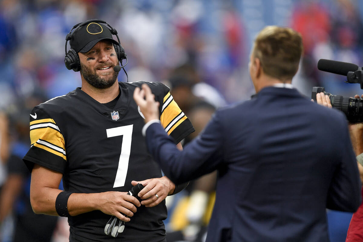 Pittsburgh Steelers quarterback Ben Roethlisberger gives a post-game interview after an NFL foo ...