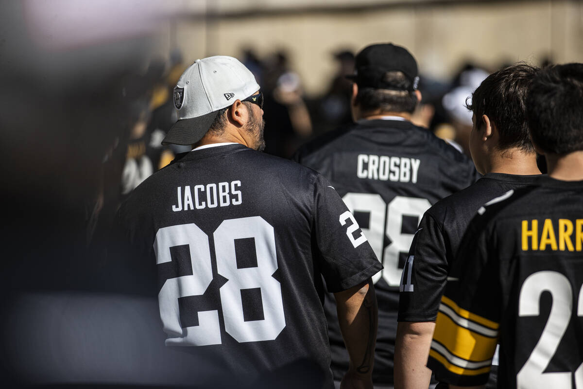 Raiders and Steelers fans at Heinz Field before the start of an NFL football game on Sunday, Se ...