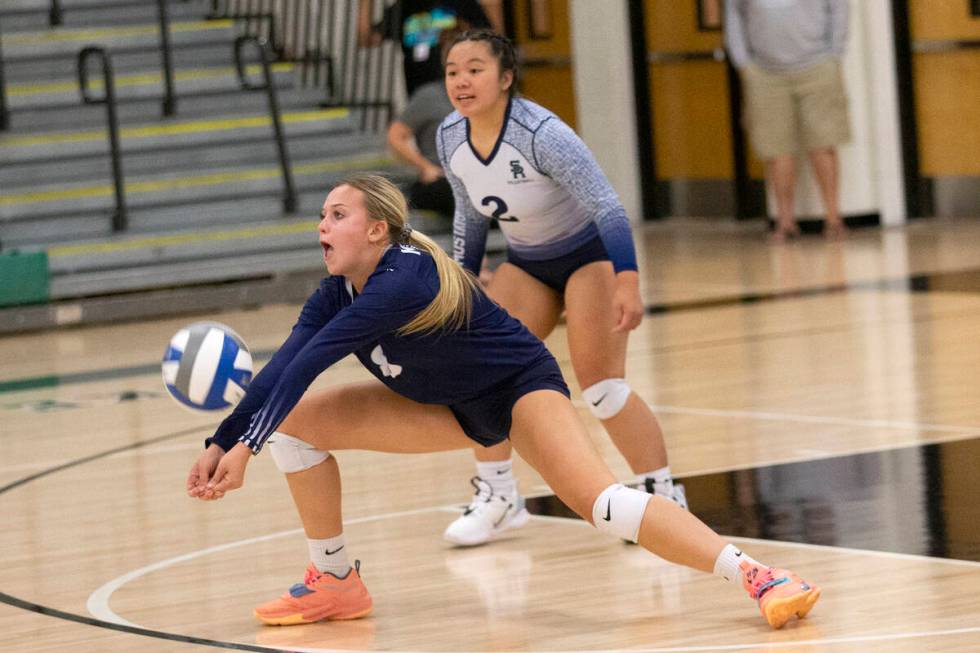 Shadow Ridge's Kylie Boyd (8) bumps to Palo Verde during their high school volleyball game at P ...