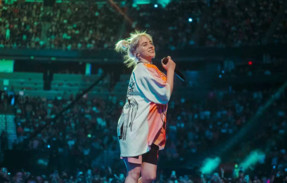 Billie Eilish performs during the 2021 iHeartRadio Music Festival at T-Mobile Arena on Saturday ...