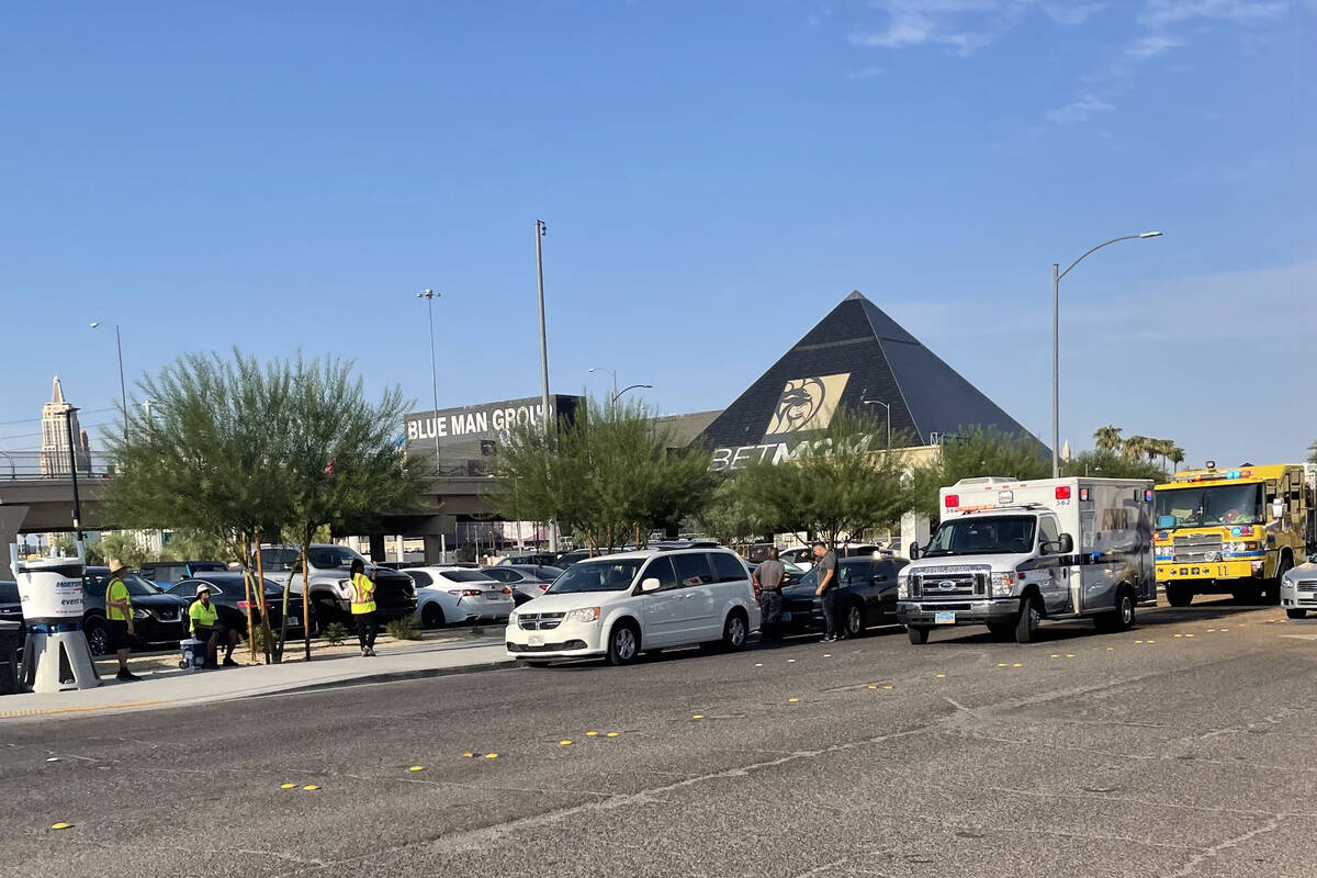 Las Vegas police investigate a hit-and-run crash near Allegiant Stadium on Saturday, Aug. 14, 2 ...