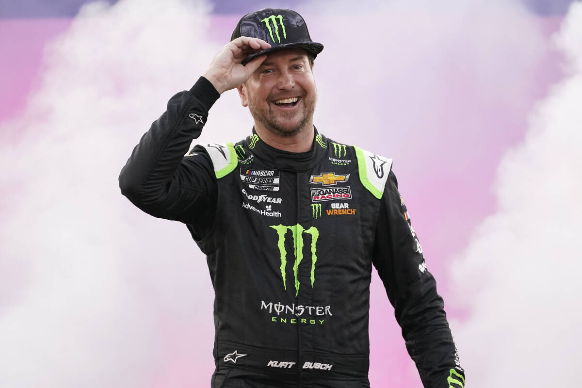 Kurt Busch waves to the crowd during driver introductions prior to the start of the NASCAR Cup ...