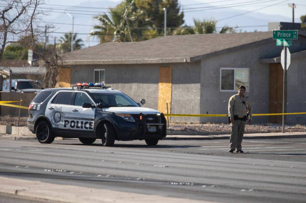 Police presence on Charleston Avenue near Sacramento Drive in Las Vegas, Tuesday, Sept. 21, 202 ...