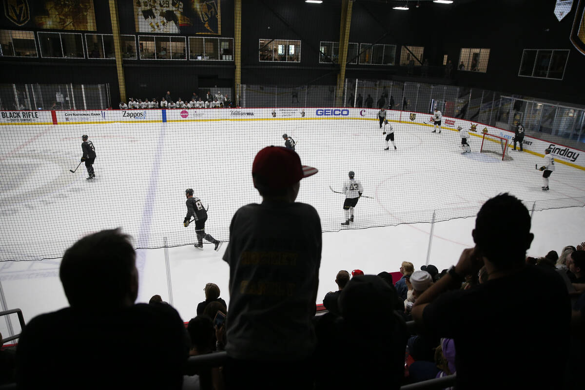 Fans watch a Vegas Golden Knights scrimmage at City National Arena in Las Vegas, Friday, Sept. ...