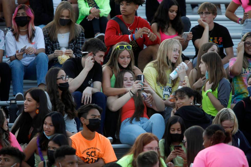 Liberty High School's fans wait for starting a football game against Faith Lutheran High School ...