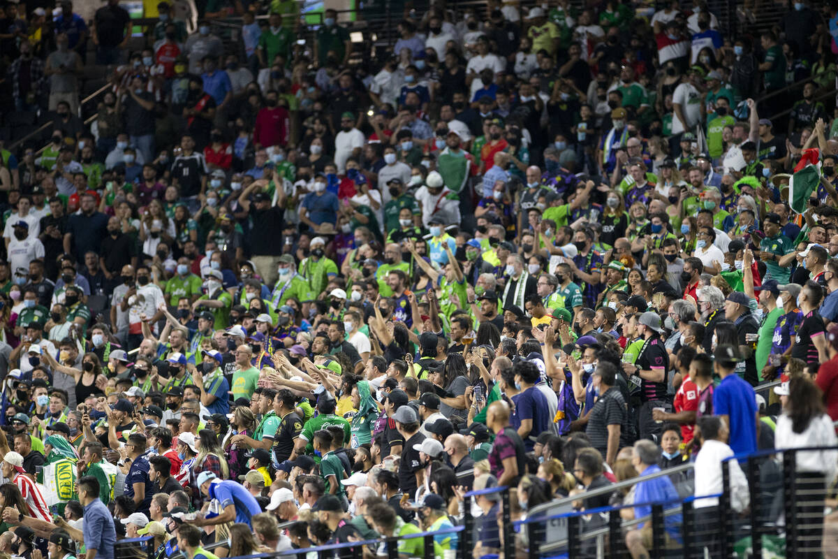 A large group of Seattle Sounders fans cheers during the Leagues Cup Final match between MLS' S ...