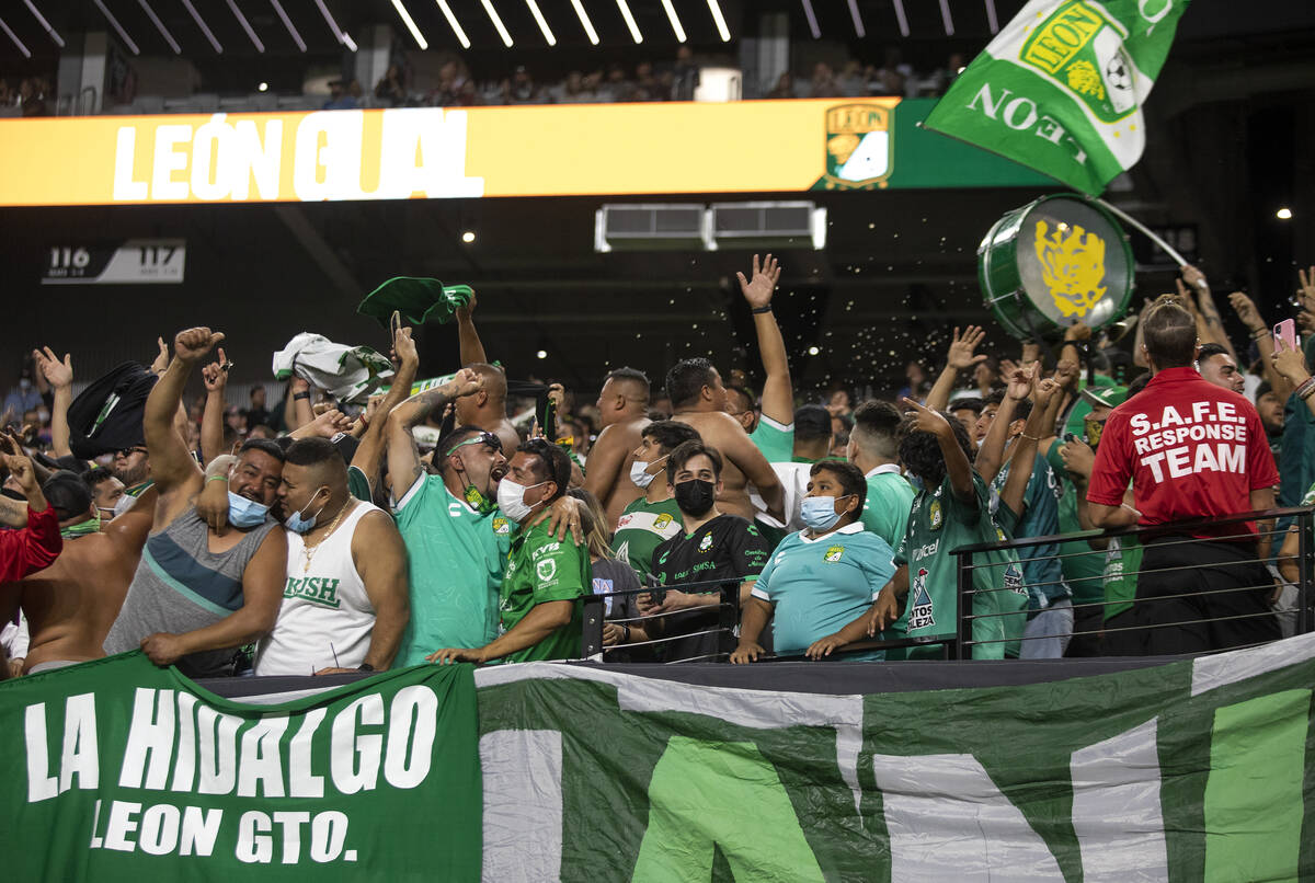 Leon fans celebrate a scored goal during the Leagues Cup Final match between MLS' Seattle Sound ...