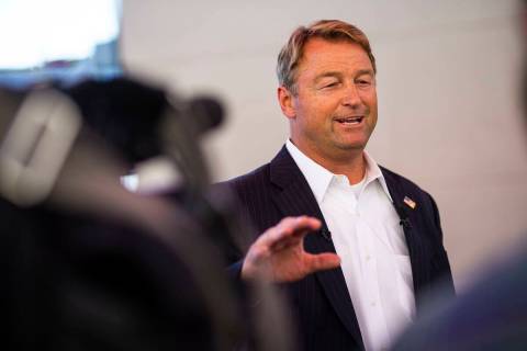Dean Heller talks with members of the news media about his gubernatorial campaign while visitin ...