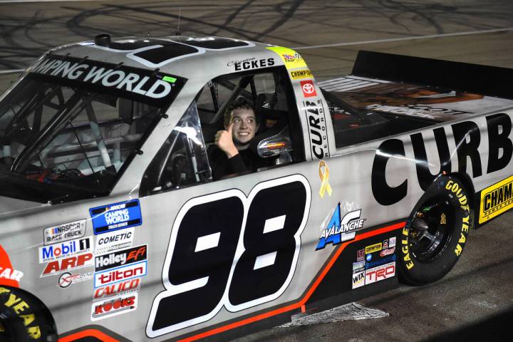 LAS VEGAS, NV - SEPTEMBER 24: Christian Eckes, driver of the #98 ThorSport Racing Curb Records ...