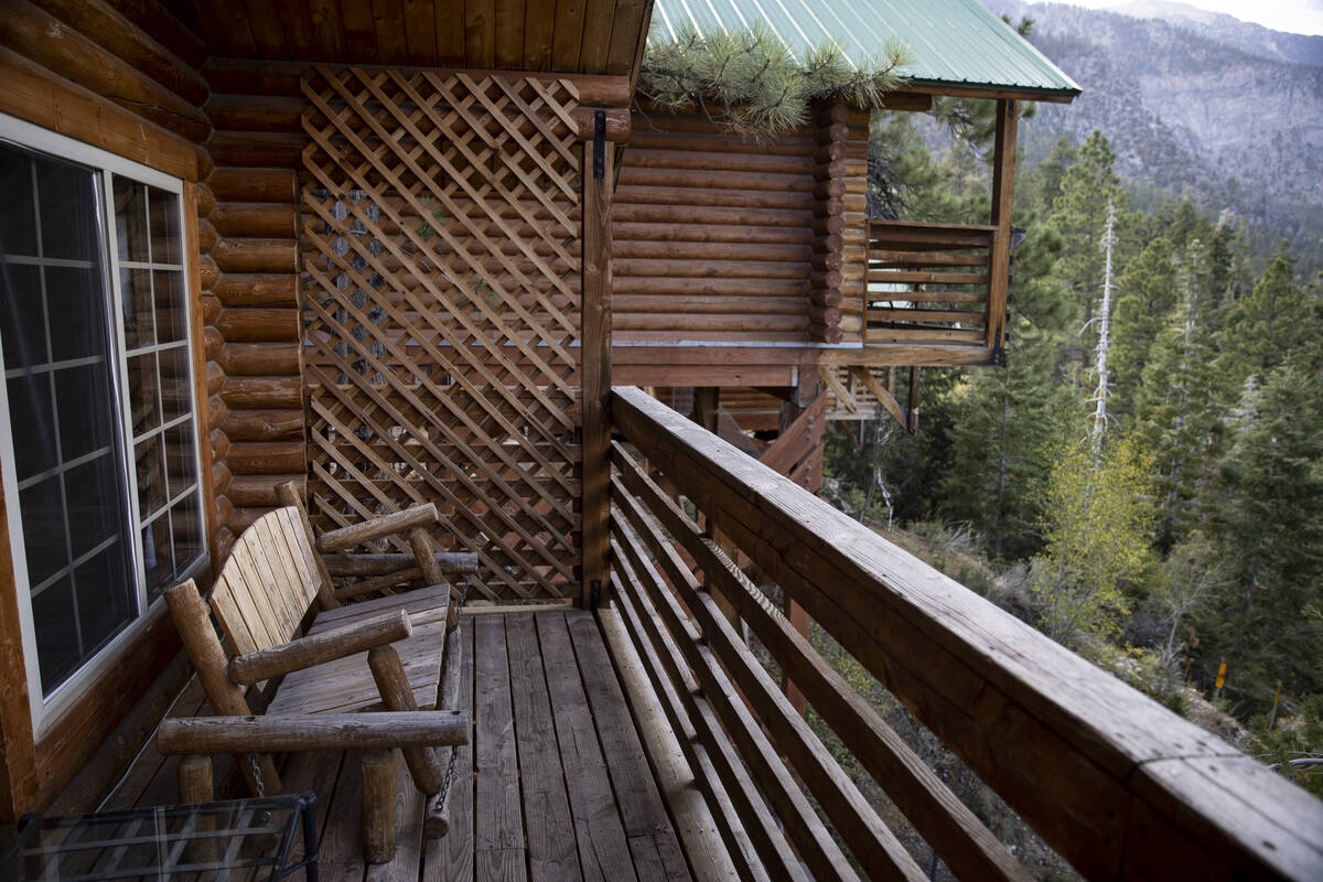 The balcony of a cabin at the Mt. Charleston Lodge in Las Vegas, Friday, Sept. 24, 2021. (Erik ...