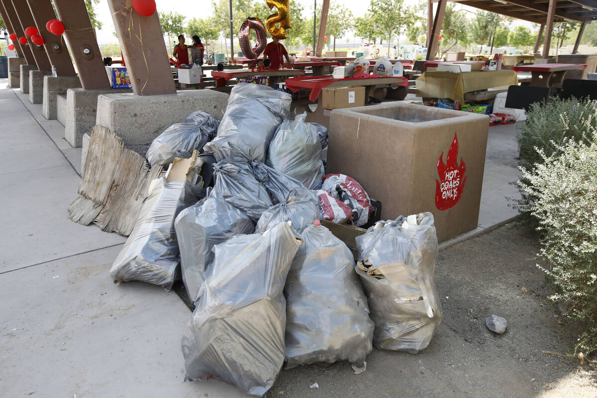 The trash bags are seen, Saturday, Sept. 25, 2021, at Mountain's Edge Regional Park in Las Vega ...