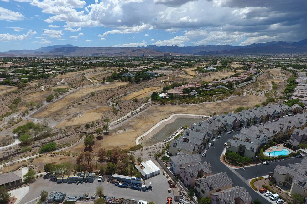 Aerial view of former Badlands golf course as seen from Alta Drive in Summerlin on Thursday, Ju ...