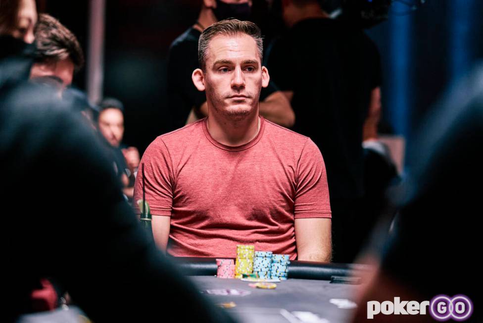 Justin Bonomo plays on the first day of the Super High Roller Bowl on Monday, Sept. 27, 2021, a ...