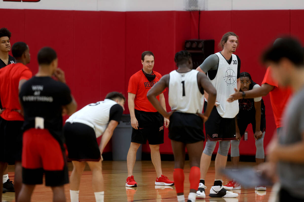 UNLV coach Kevin Kruger during practice at the Mendenhall Center in Las Vegas Wednesday, Sept. ...