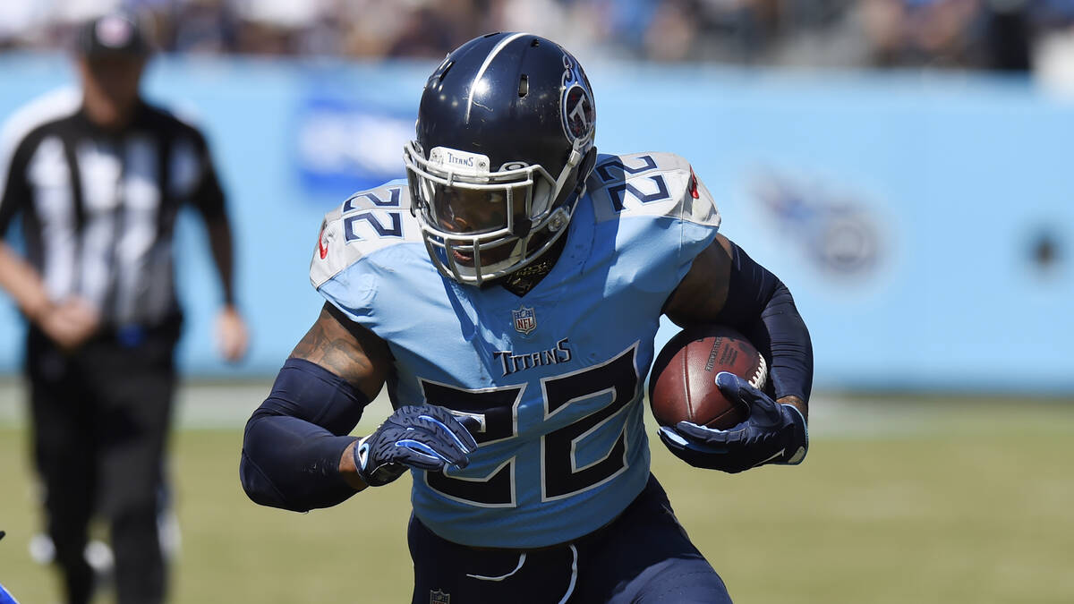 Tennessee Titans running back Derrick Henry (22) plays against the Indianapolis Colts in the fi ...