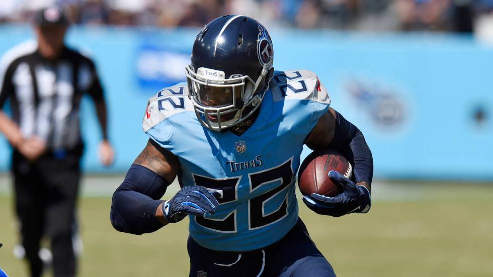 Tennessee Titans running back Derrick Henry (22) plays against the Indianapolis Colts in the fi ...