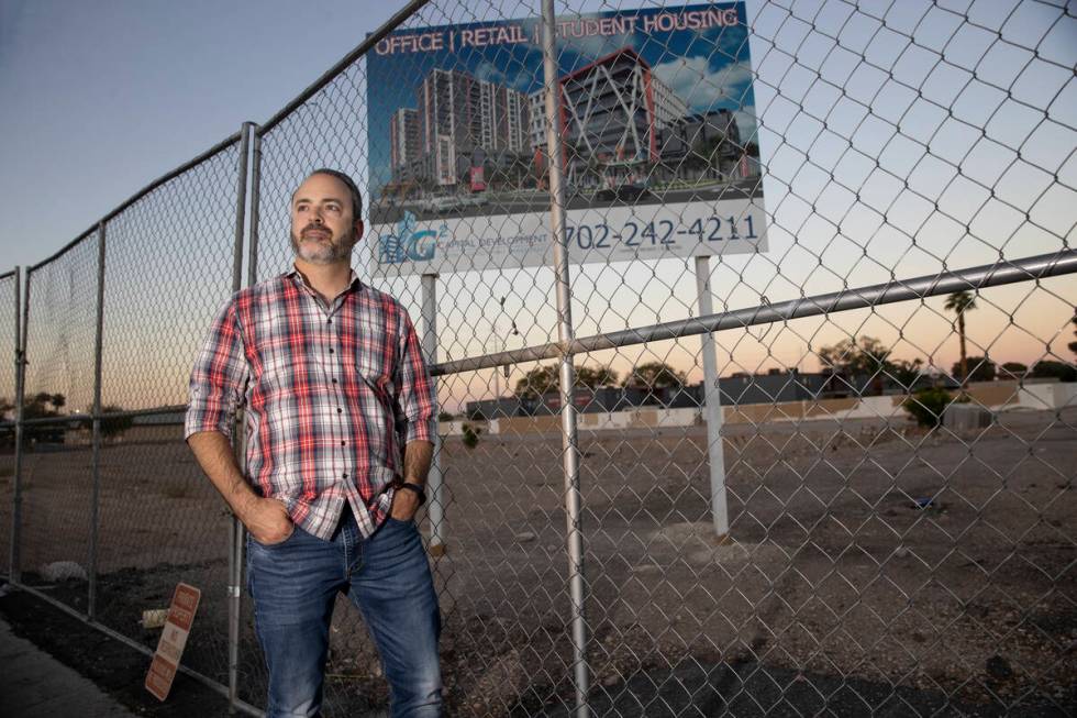 Filmmaker Pj Perez poses for a portrait on Maryland Parkway near the UNLV Student Union in Las ...
