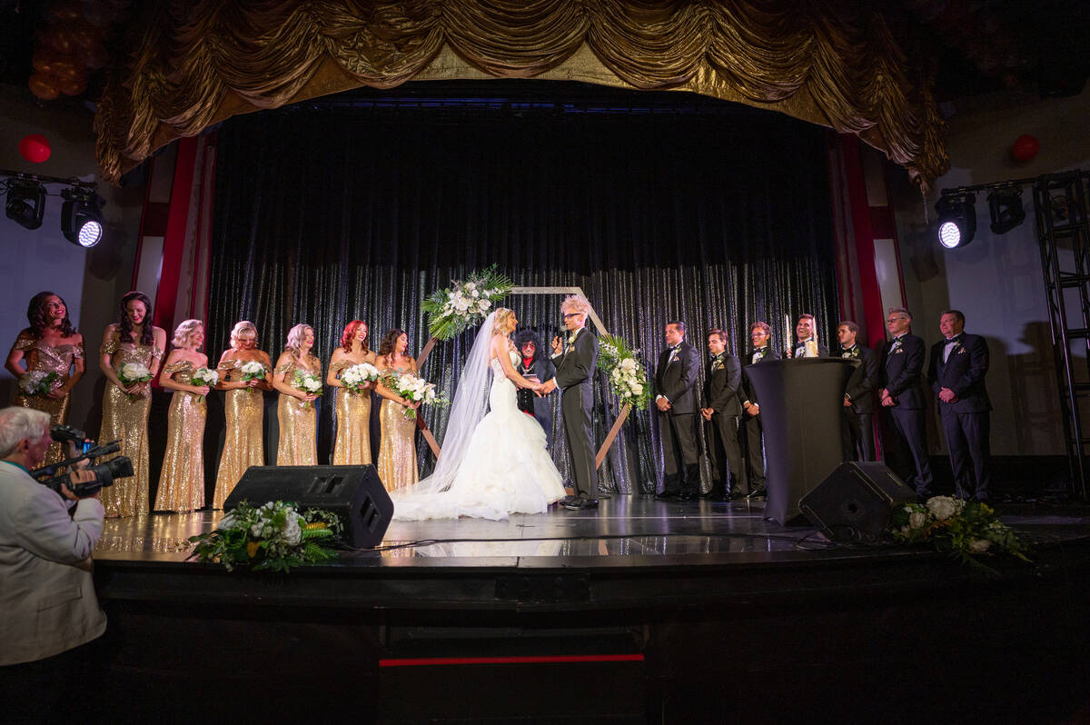 The Murray Sawchuck-Dani Elizabeth wedding ceremony at Plaza Showroom on Tuesday, Sept. 28, 202 ...