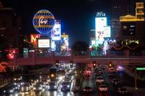 Traffic on Las Vegas Boulevard near Ballys and the Bellagio hotel-casino, on Saturday, July 10, ...