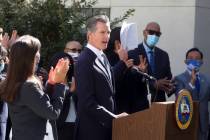 California Gov. Gavin Newsom speaks at a news conference to sign a number of housing bills at t ...