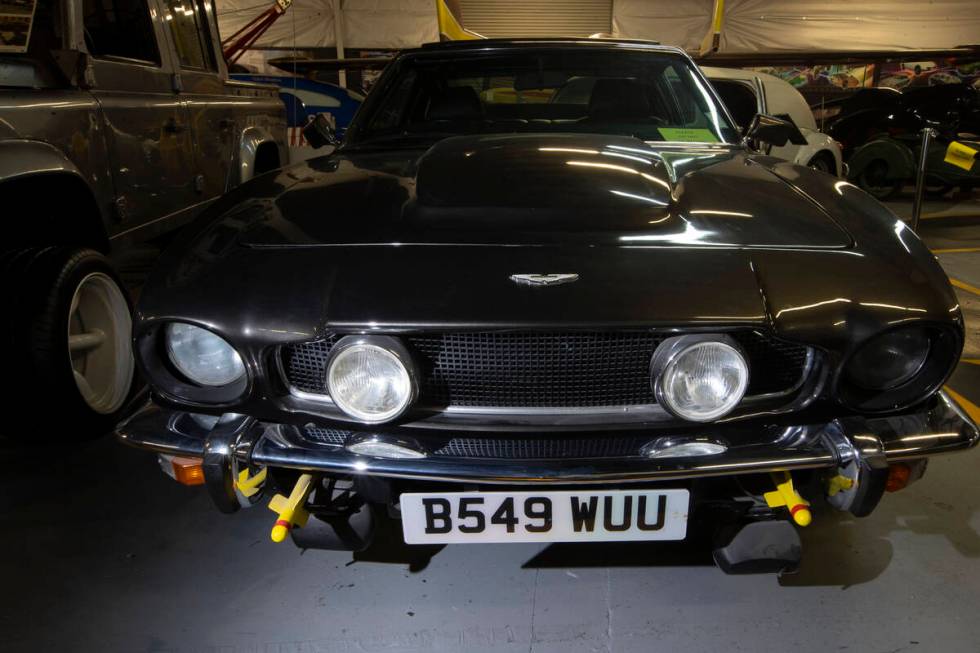A James Bond film Aston Martin V8 Vantage is showcased at the Hollywood Cars Museum in Las Vega ...