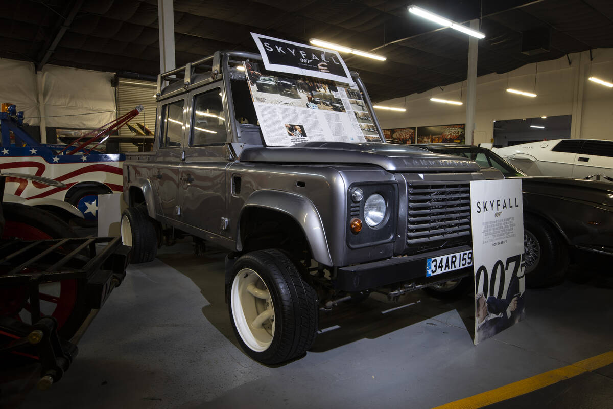 A James Bond Skyfall Land Rover Defender Crew Cab is showcased at the Hollywood Cars Museum in ...
