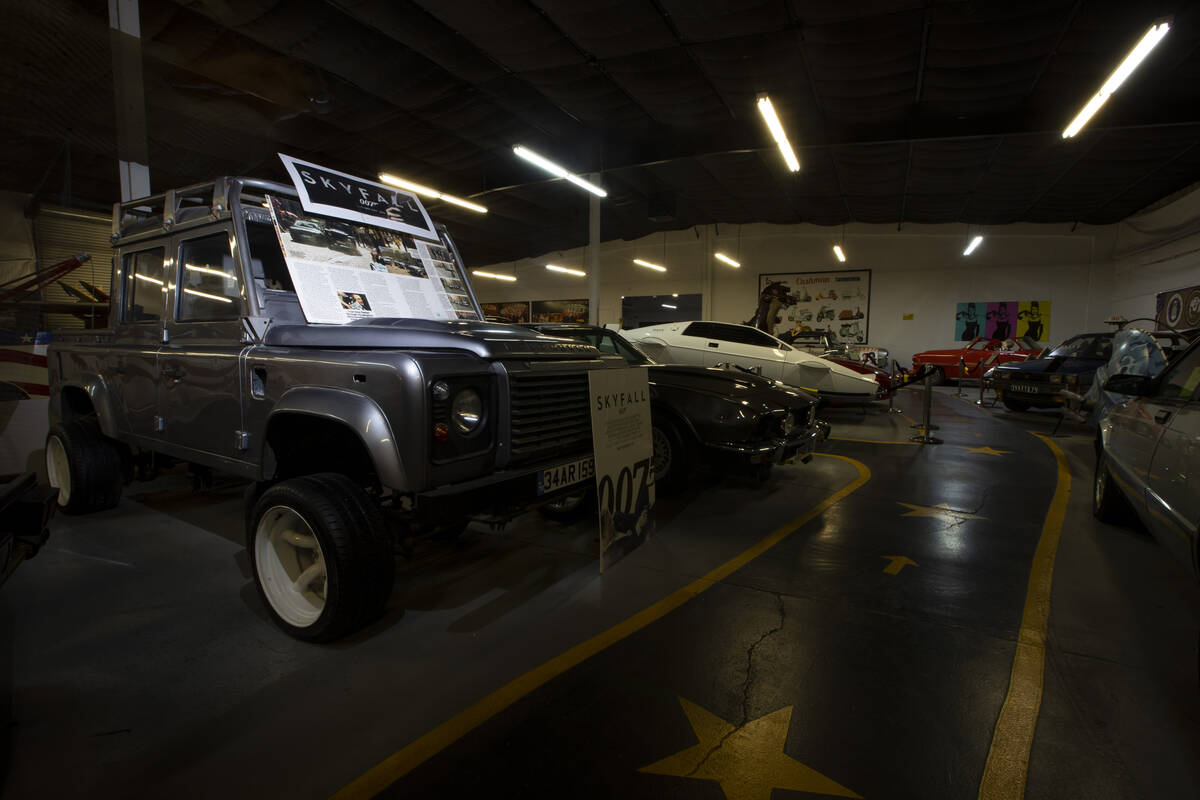 A James Bond Skyfall Land Rover Defender Crew Cab is showcased at the Hollywood Cars Museum in ...