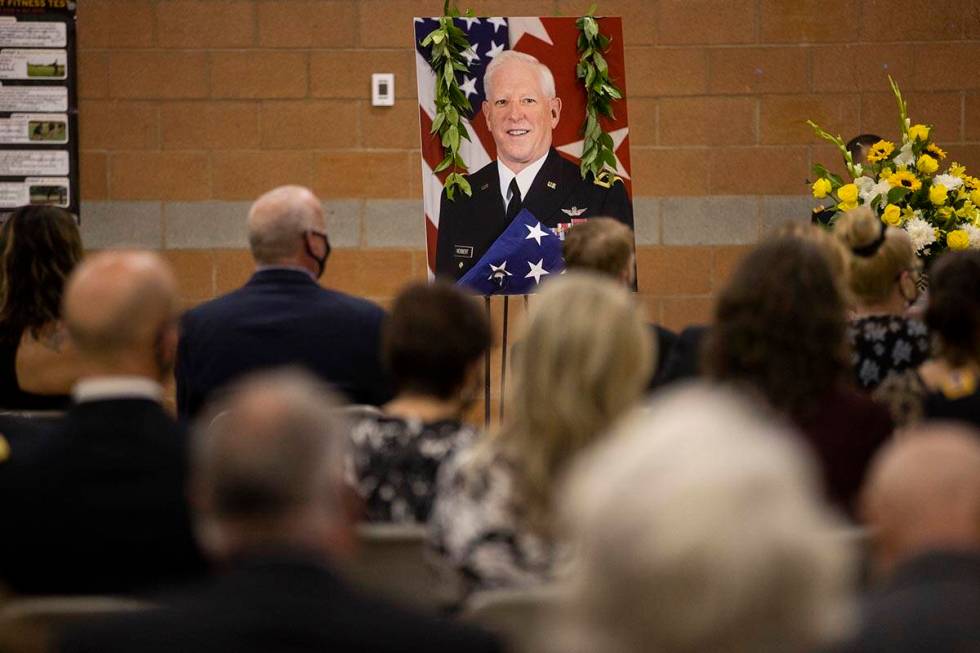 A photograph of Nevada Army National Guard Maj. Gen. Robert "Bob" Herbert is displaye ...