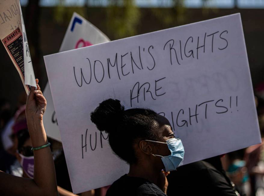 Shenteria Childs demonstrates outside the Lloyd D George Courthouse during a March for Reproduc ...