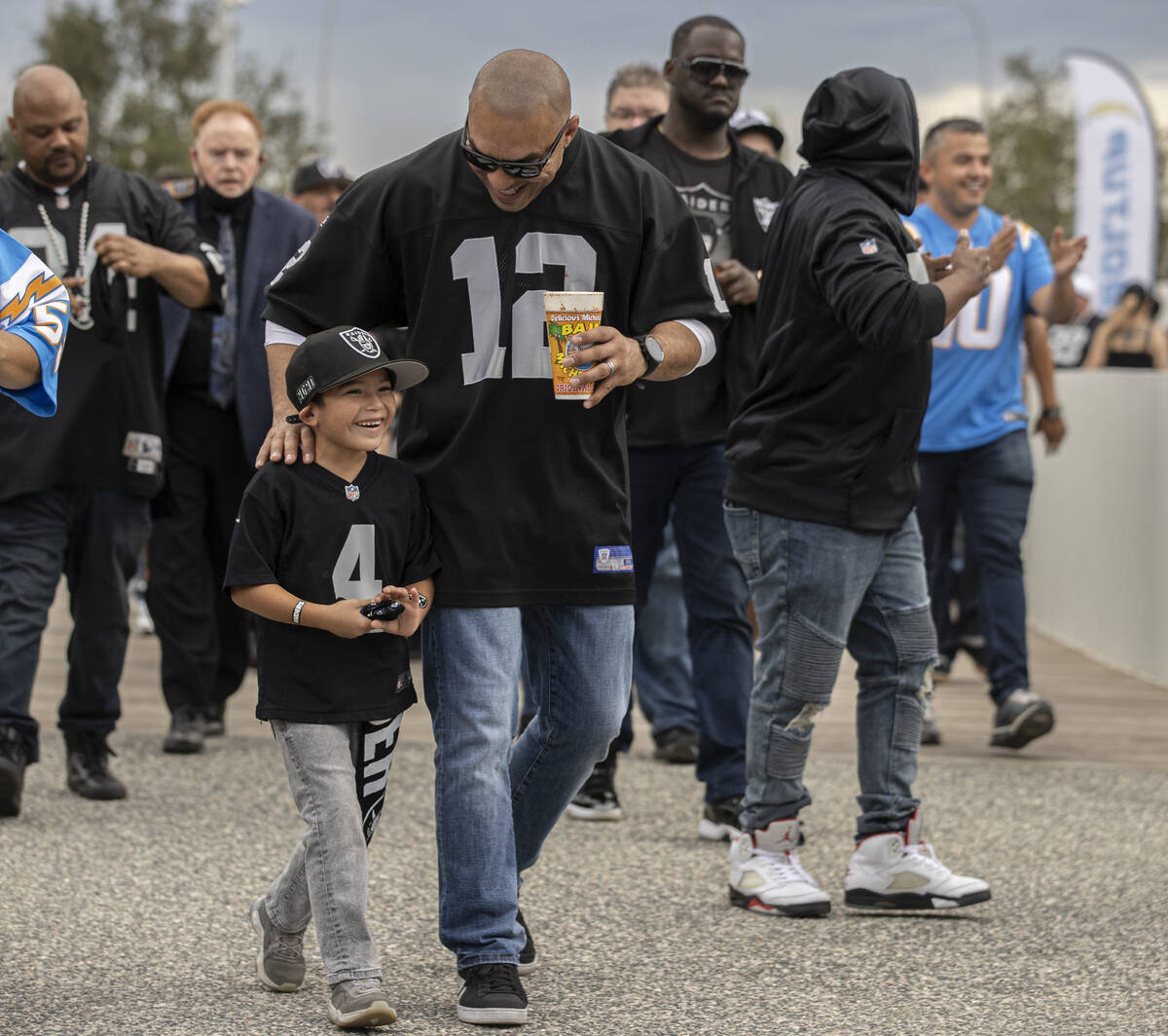 Las Vegas fans before the start of an NFL football game between the Raiders and the Los Angeles ...