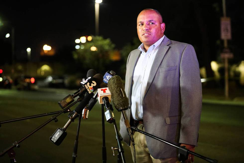 Capt. Carlos Hank, with Metro’s office of internal affairs, addresses the media concerni ...