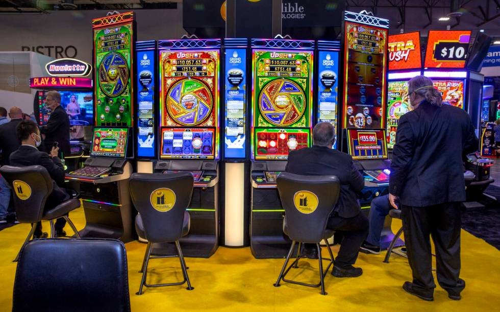 A bank of incredible Technologies machines are ready for play during day 2 of the Global Gaming ...