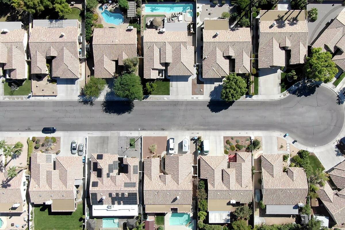 An aerial view of housing between Sahara Avenue and O'Bannon Drive in Las Vegas, Nevada Thursda ...