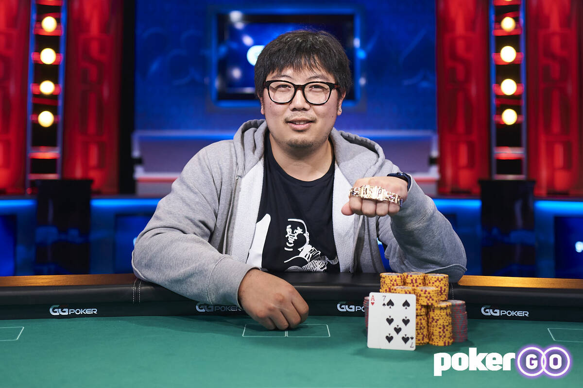 Long Ma after winning the $500 buy-in The Reunion No-limit Hold'em at the World Series of Poker ...