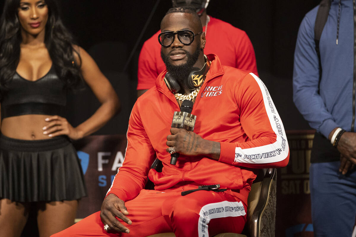 Deontay Wilder speaks during a press conference in advance of his heavyweight title fight again ...