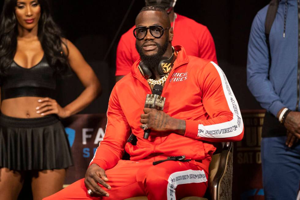 Deontay Wilder speaks during a press conference in advance of his heavyweight title fight again ...