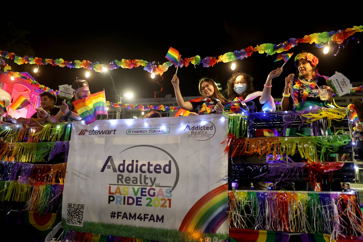 The Addicted Realty entry float in the Las Vegas Pride Night parade downtown Friday, Oct. 8, 20 ...