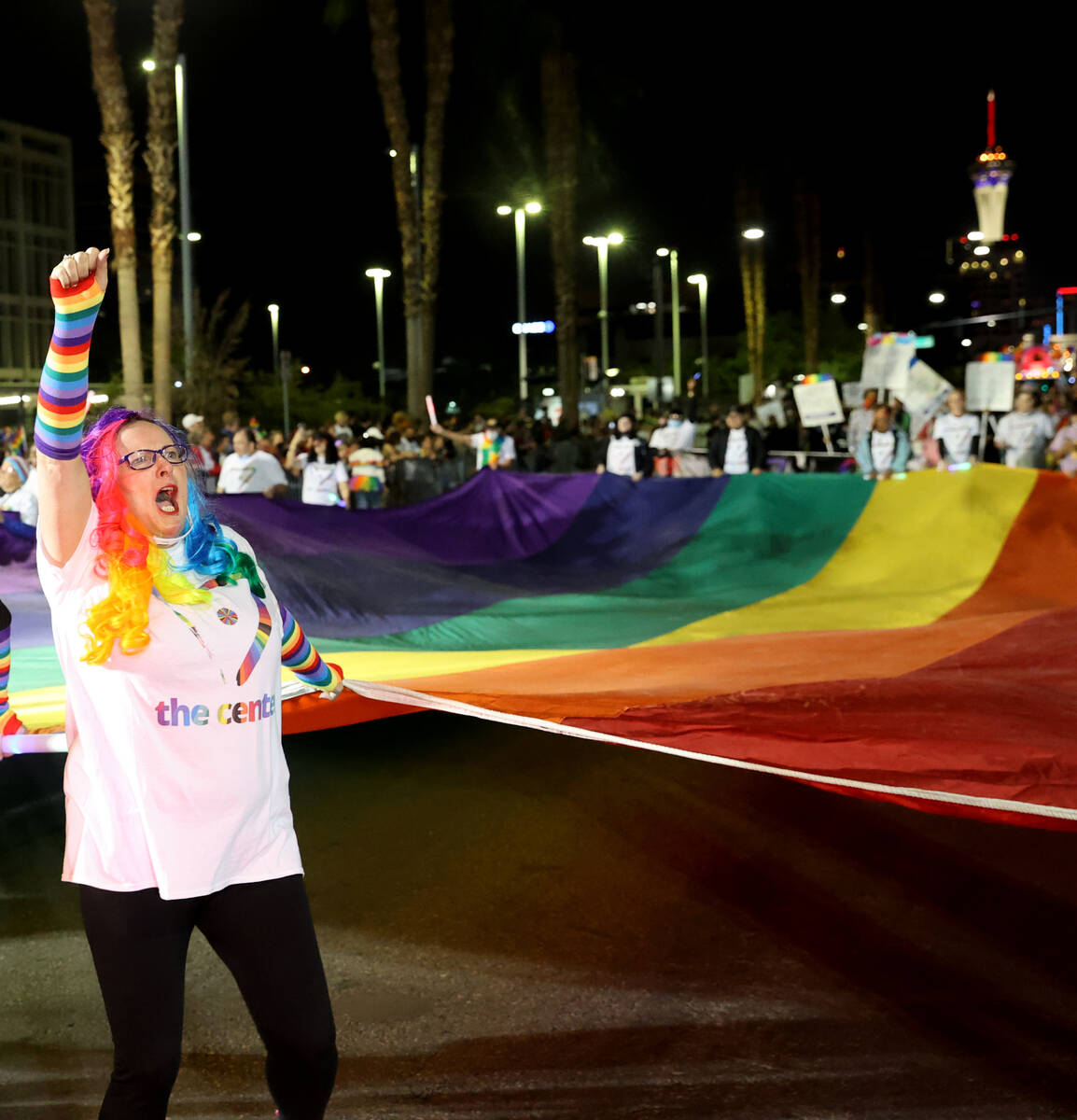 Members of The Center entry, including Michelle Pierson, march in the Las Vegas Pride Night par ...